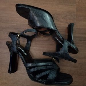Vintage Snake Print Black Sandal Heels
